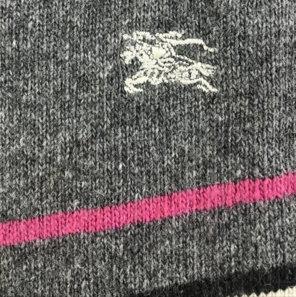 Burberry Gray and Pink Scarf with Colorful Stripes and Fringe - Picture 4 of 6